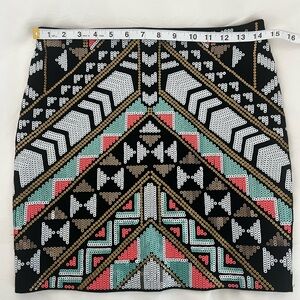 Express Sequin Mini Skirt - Black with Coral & Teal